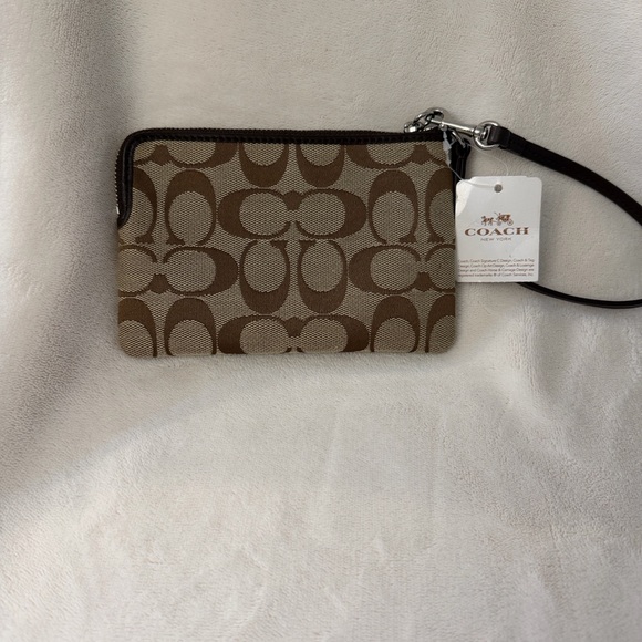 Coach Signature Brown and Cream Wristlet - Picture 2 of 3